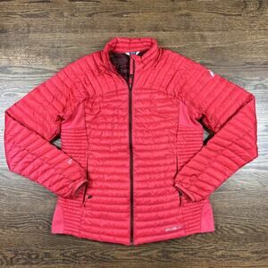 Eddie Bauer Down Jacket Womens Tall Large Red First Ascent StormDown 800 Puffer